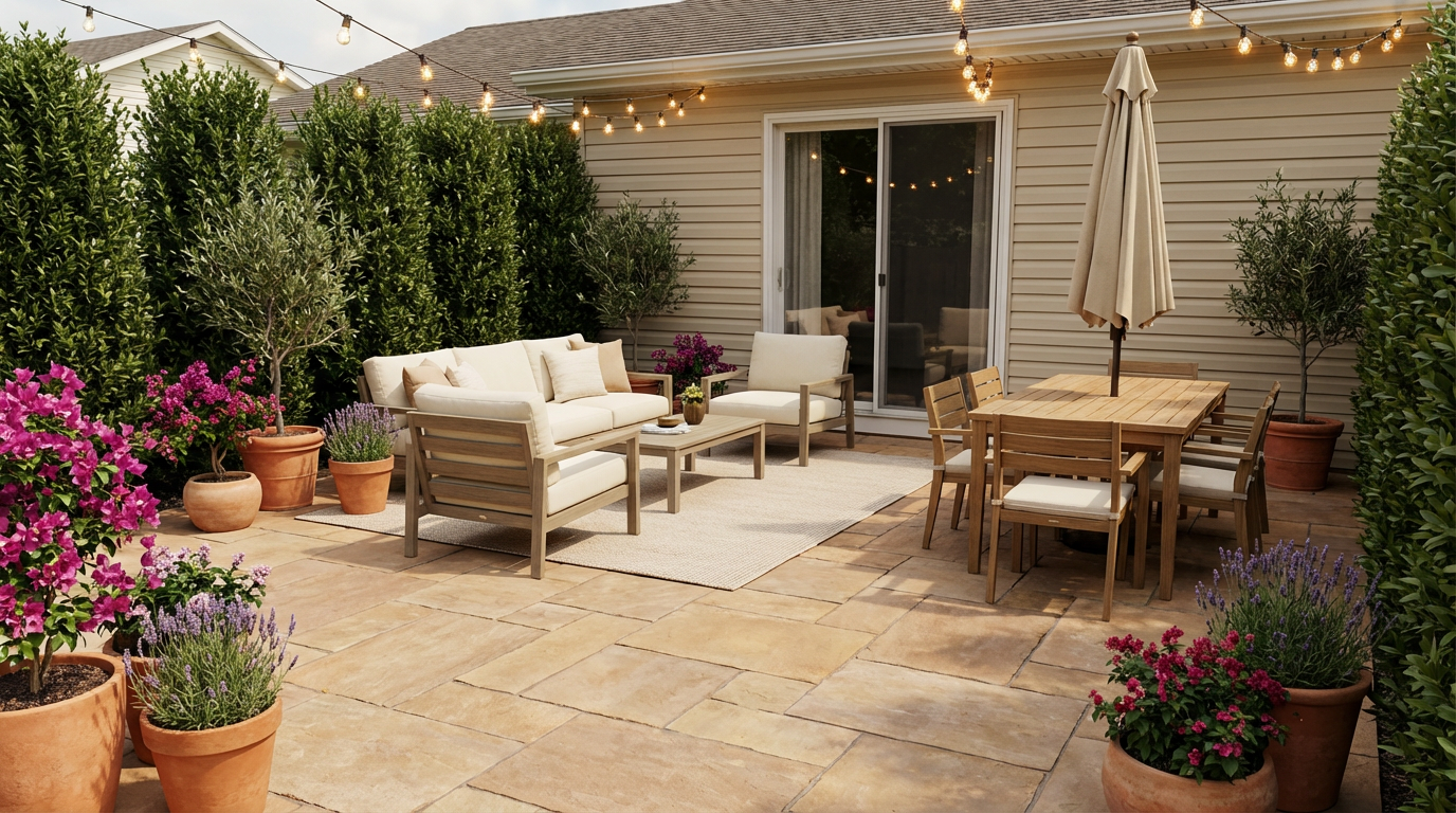 Front yard with designed entrance garden